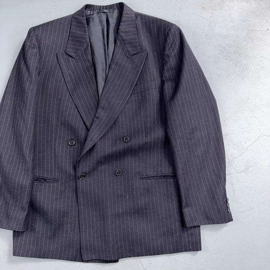 VTG Wool Suit Italy 54 Jacket Sport Coat Virgilini Double Breast Pin Stripe 80s