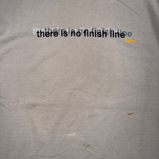 Nike VTG Y2K There Is No Finish Line Swoosh Running T Shirt Beige Distressed
