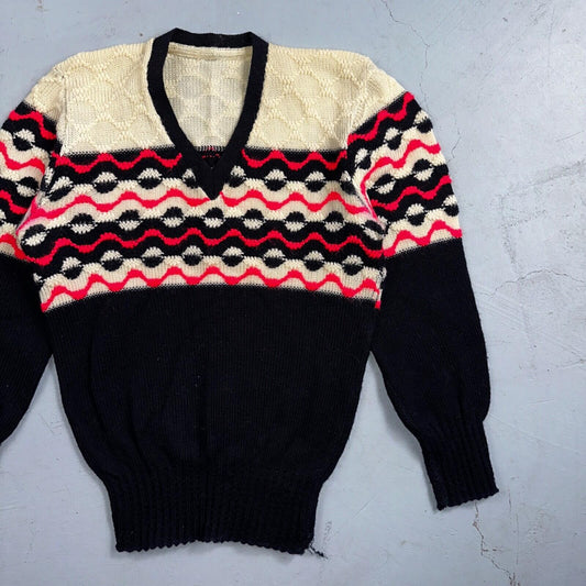 Vintage 60s 50s Pink Navy Wool Cardigan Sweater Hippie Grandma Core Rockabilly