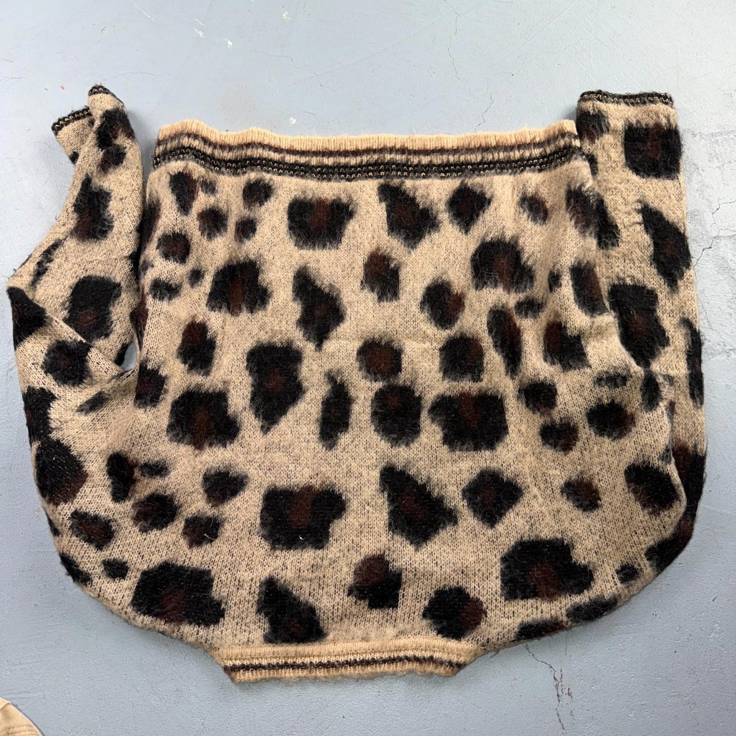 Pinko Womens Bright Cheetah Mohair Wool Blend Long Sleeve Knit Sweater L Italy