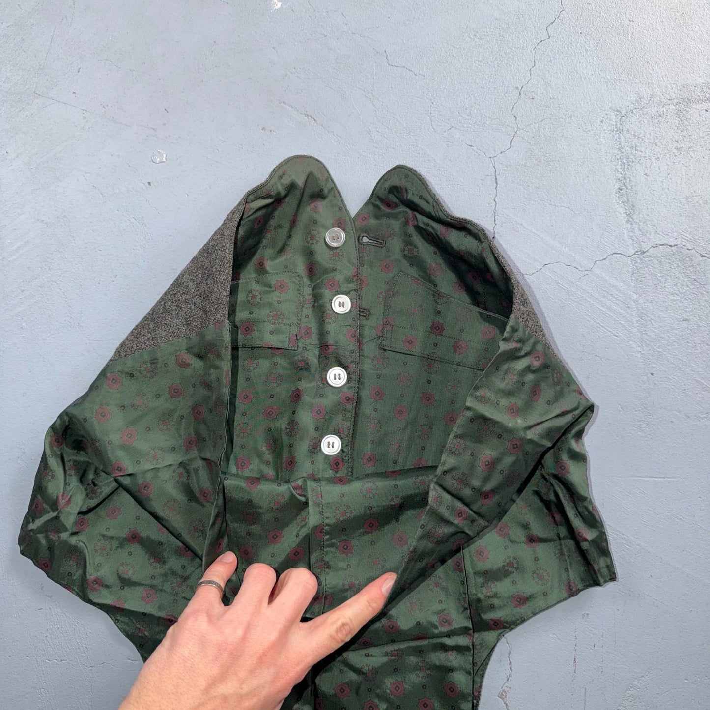 VTG Vest Mens Gray Green Waistcoat Size S 1940s 1950s Double Sided Rare Suit