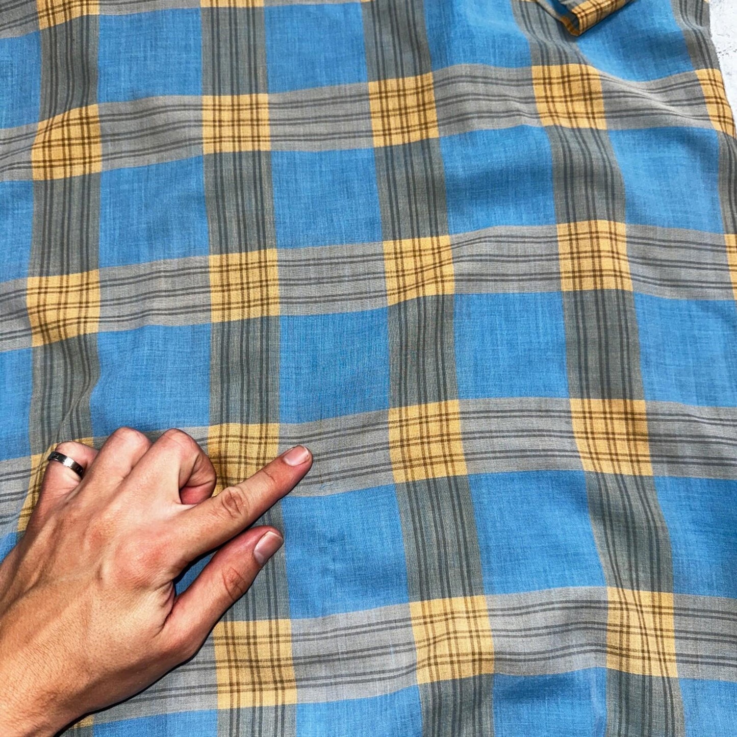 VTG 1960s Penneys Towncraft Blue Camp Loop Collar Shirt Rockabilly Button Plaid