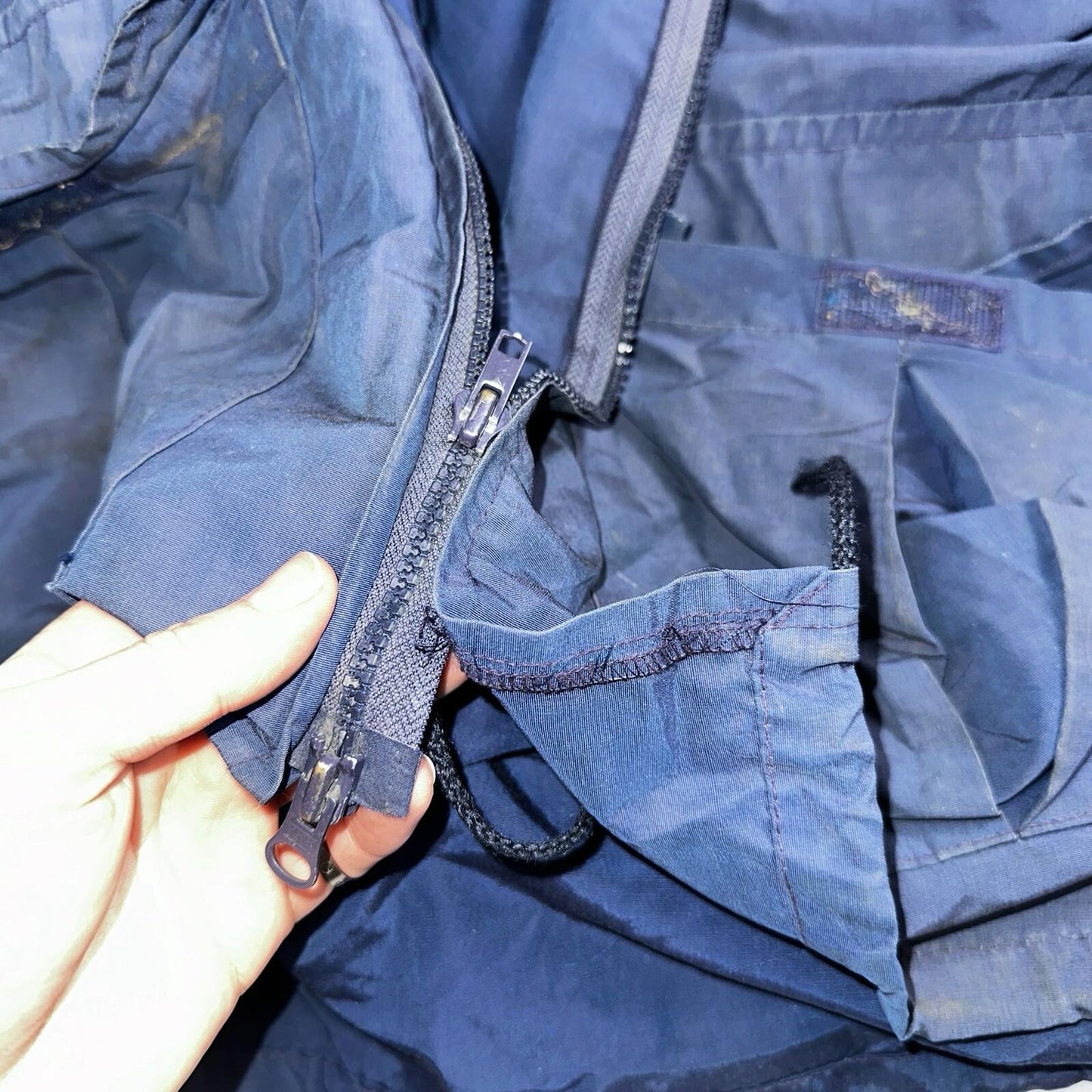 Eddie Bauer VTG Hooded Barn Jacket S Blue Cotton Chore Coat Track Hiking 90s