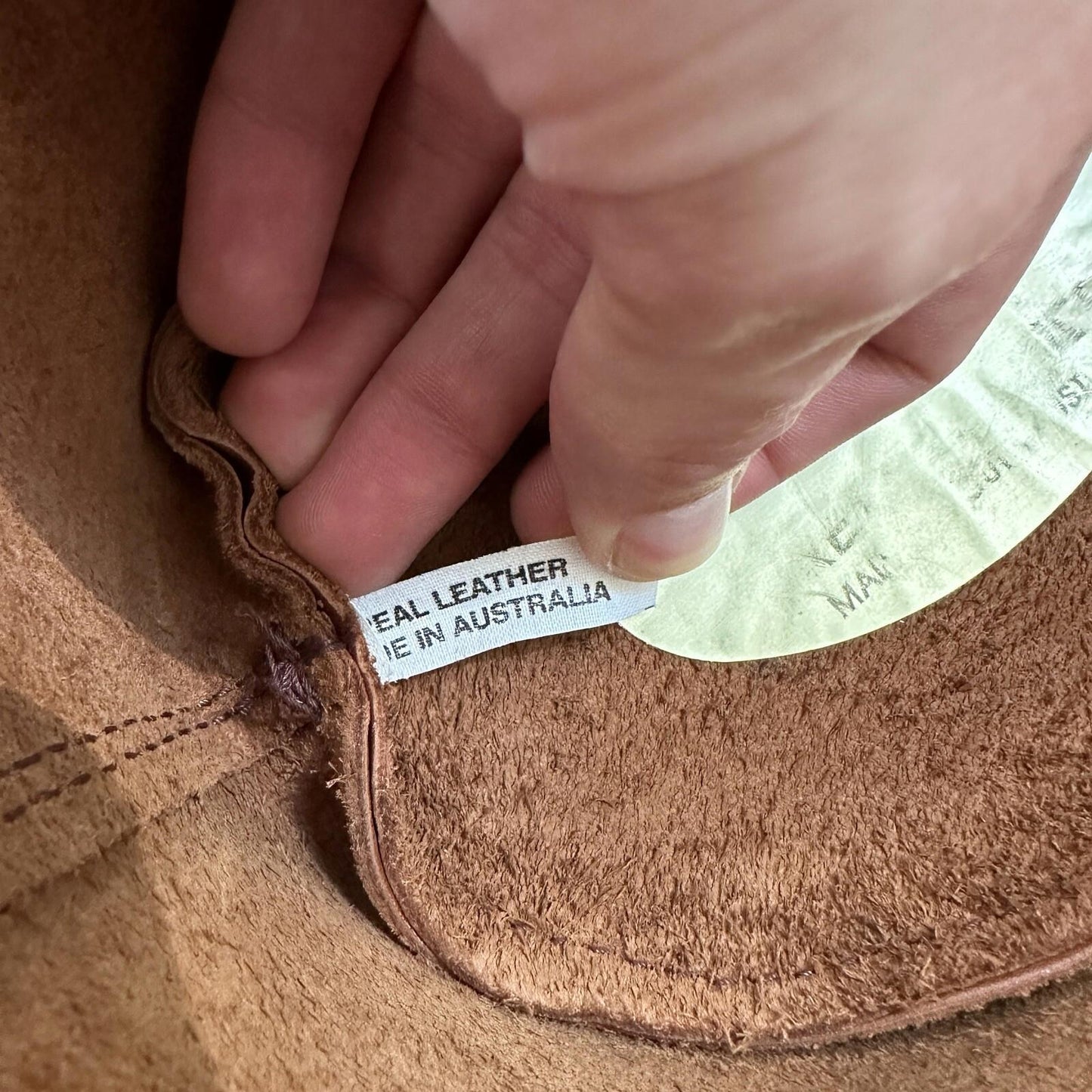 Vtg 1980s Leather Hat Suede Australia Hippy Suede Leather HAT Mens 20 Inch 80s