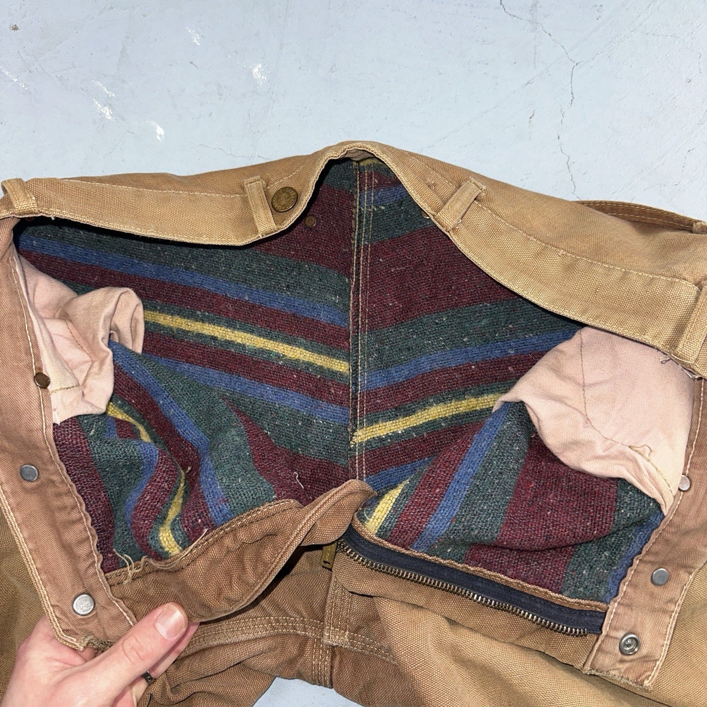 Carhartt VTG 50s 60s Double Knee Heart Logo Brown Canvas Pants 32x32 Wool Lined