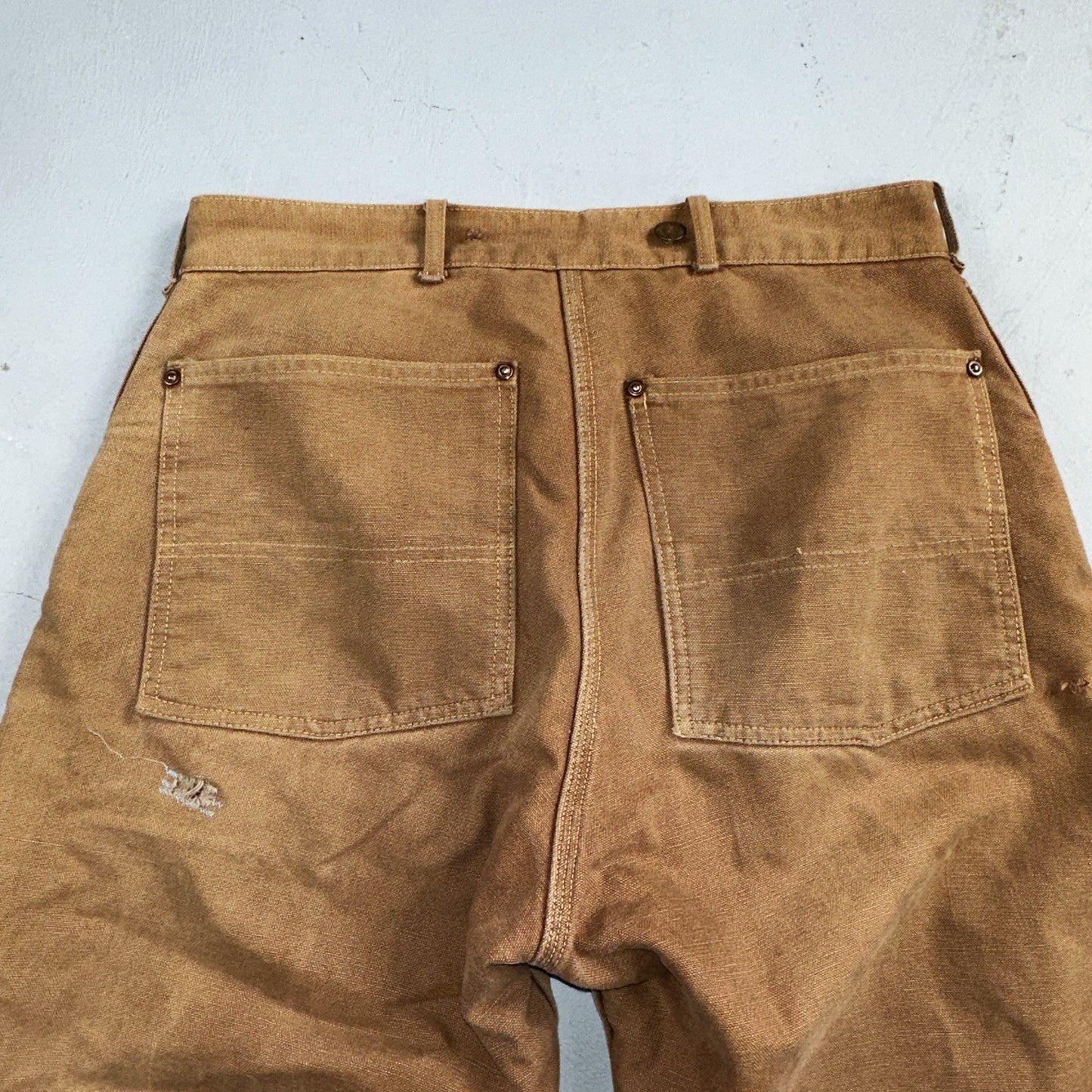 Carhartt VTG 50s 60s Double Knee Heart Logo Brown Canvas Pants 32x32 Wool Lined