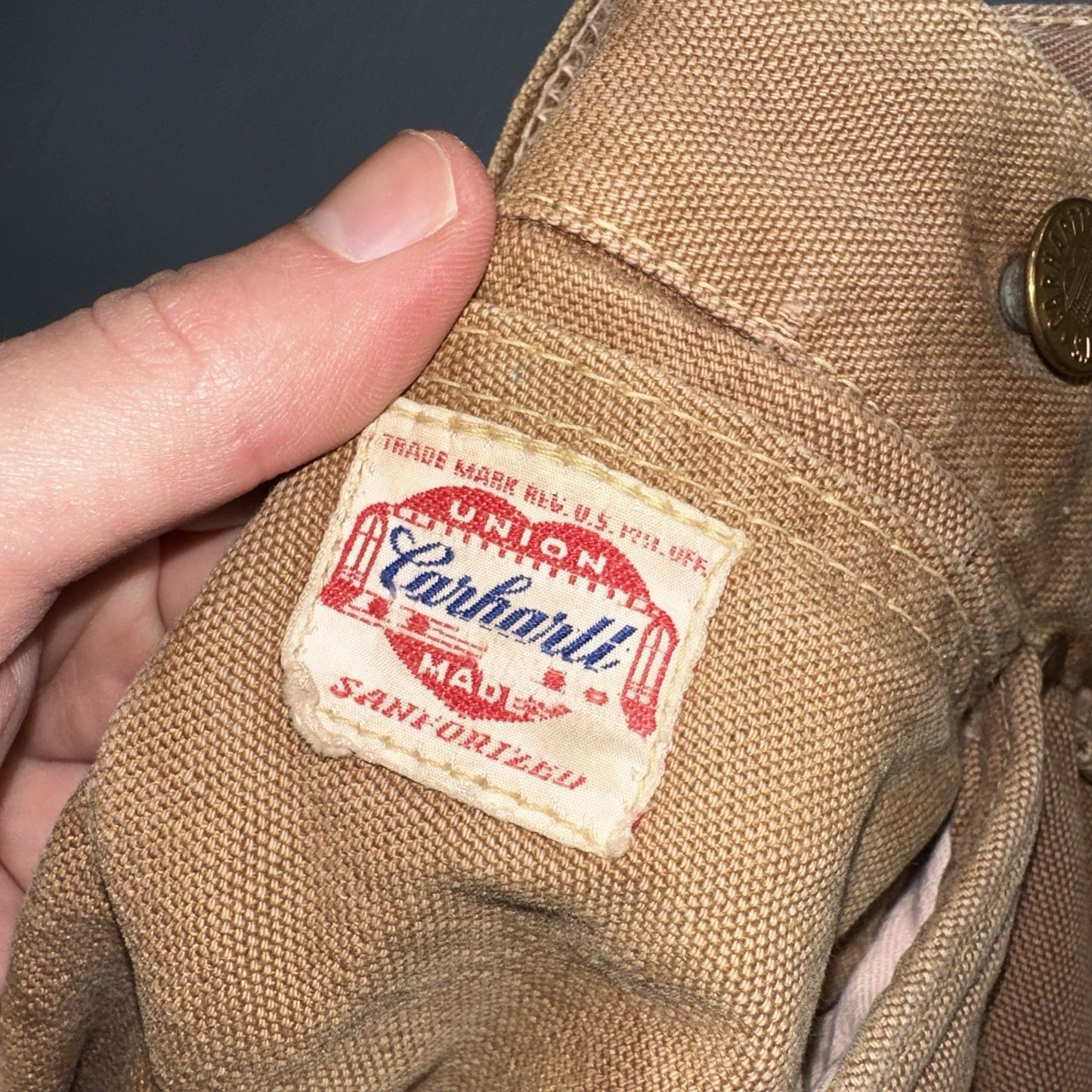 Carhartt VTG 50s 60s Double Knee Heart Logo Brown Canvas Pants 32x32 Wool Lined