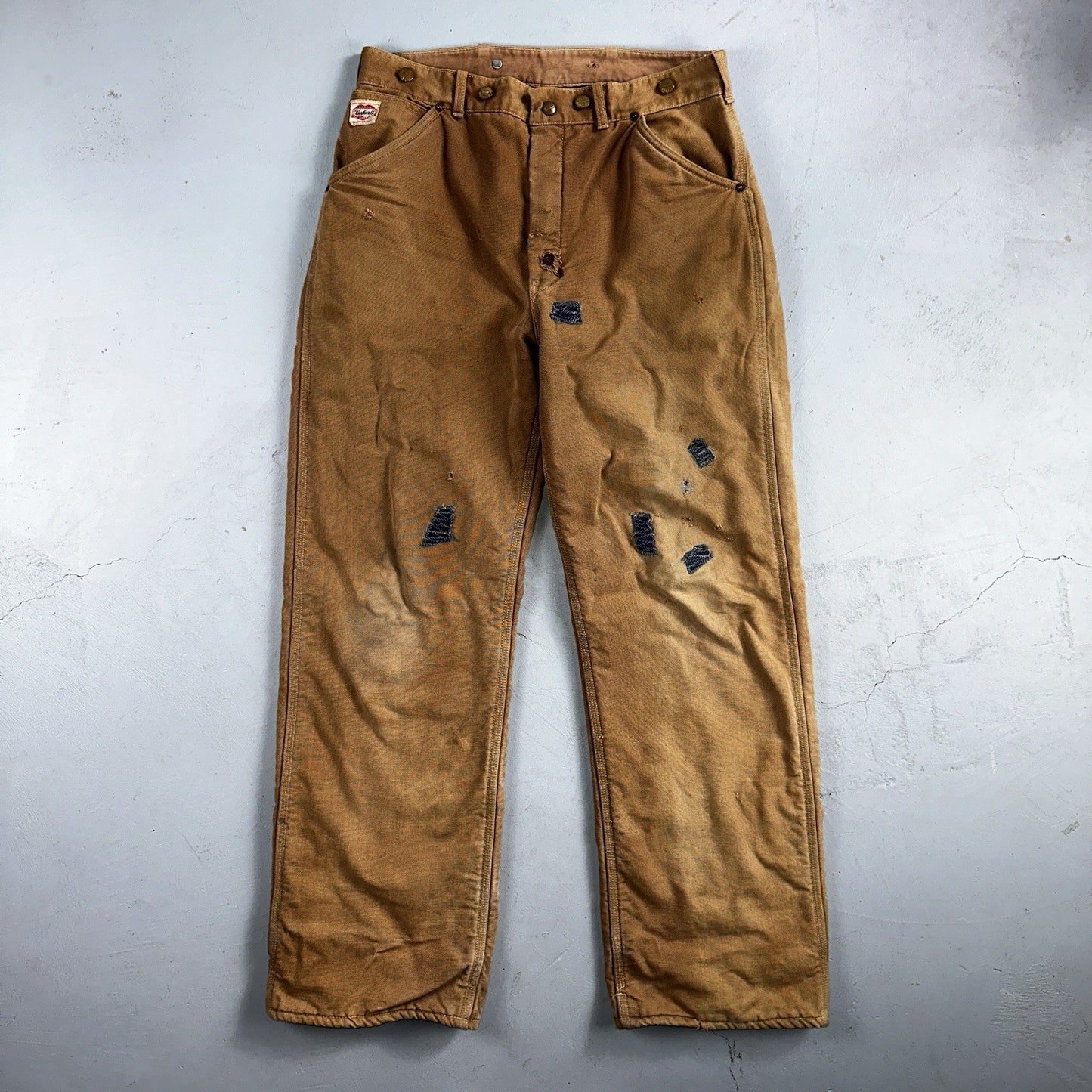 Carhartt VTG 50s 60s Double Knee Heart Logo Brown Canvas Pants 32x32 Wool Lined