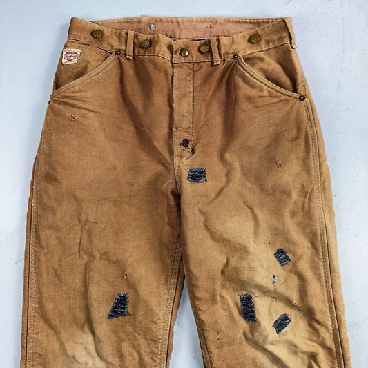 Carhartt VTG 50s 60s Double Knee Heart Logo Brown Canvas Pants 32x32 Wool Lined