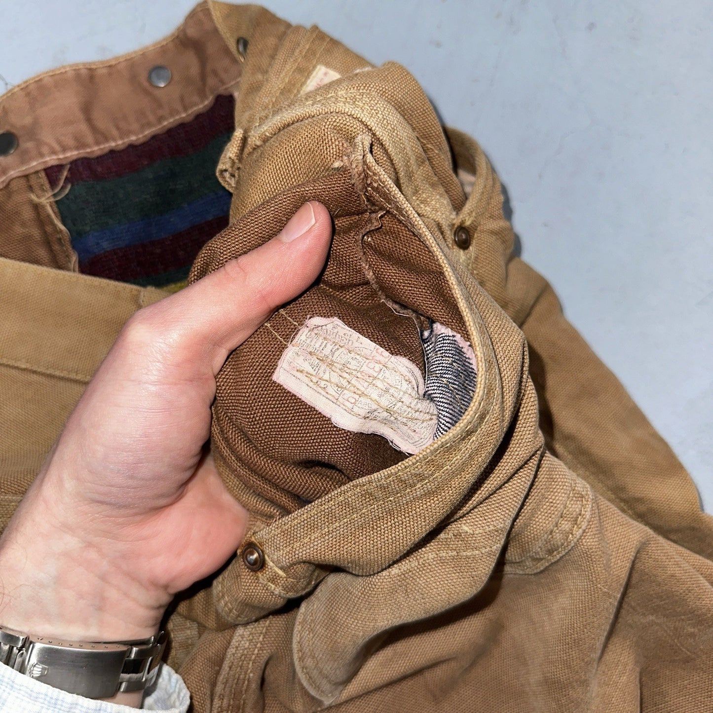 Carhartt VTG 50s 60s Double Knee Heart Logo Brown Canvas Pants 32x32 Wool Lined