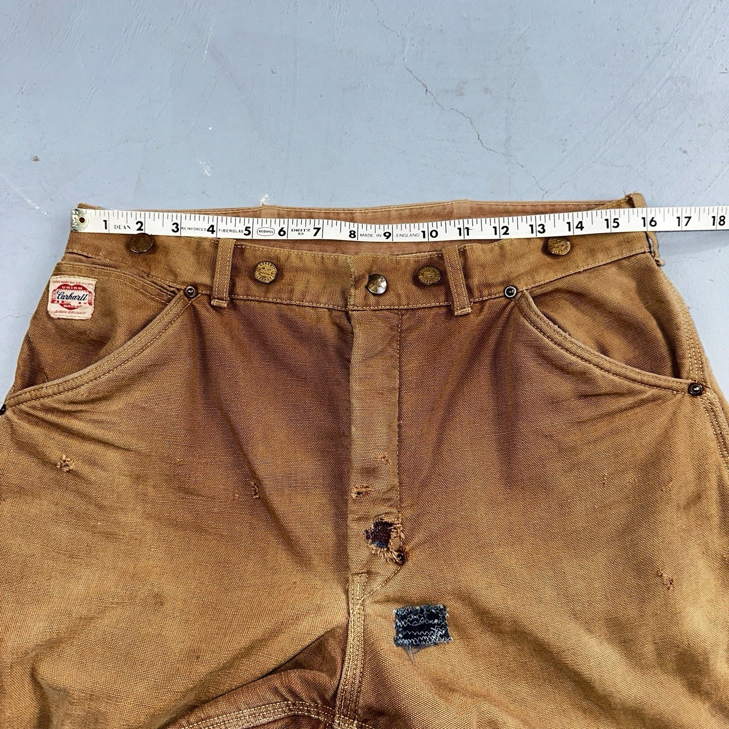 Carhartt VTG 50s 60s Double Knee Heart Logo Brown Canvas Pants 32x32 Wool Lined