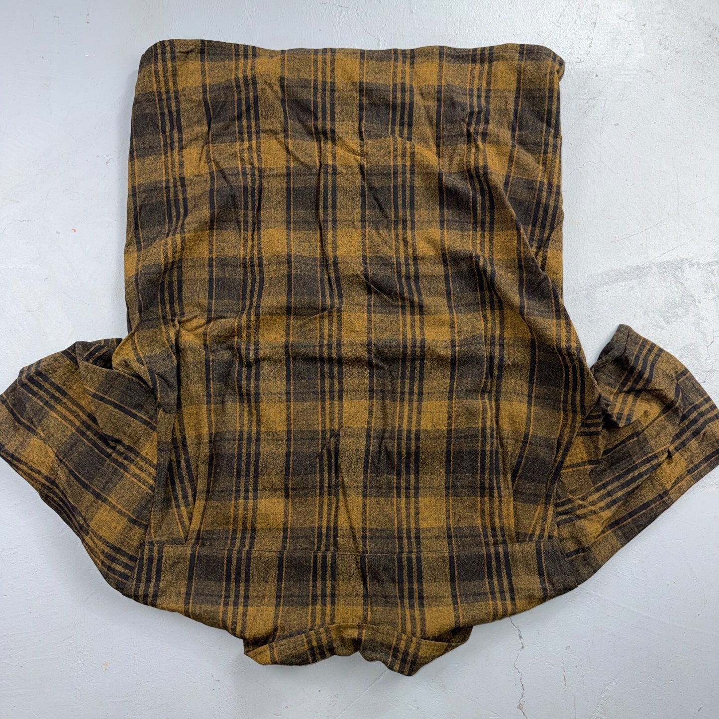 VTG 50s Brown Mustard Plaid Loop Collar Camp Shirt Rockabilly Atomic Shadow Wool