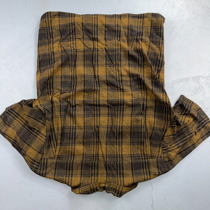 VTG 50s Brown Mustard Plaid Loop Collar Camp Shirt Rockabilly Atomic Shadow Wool