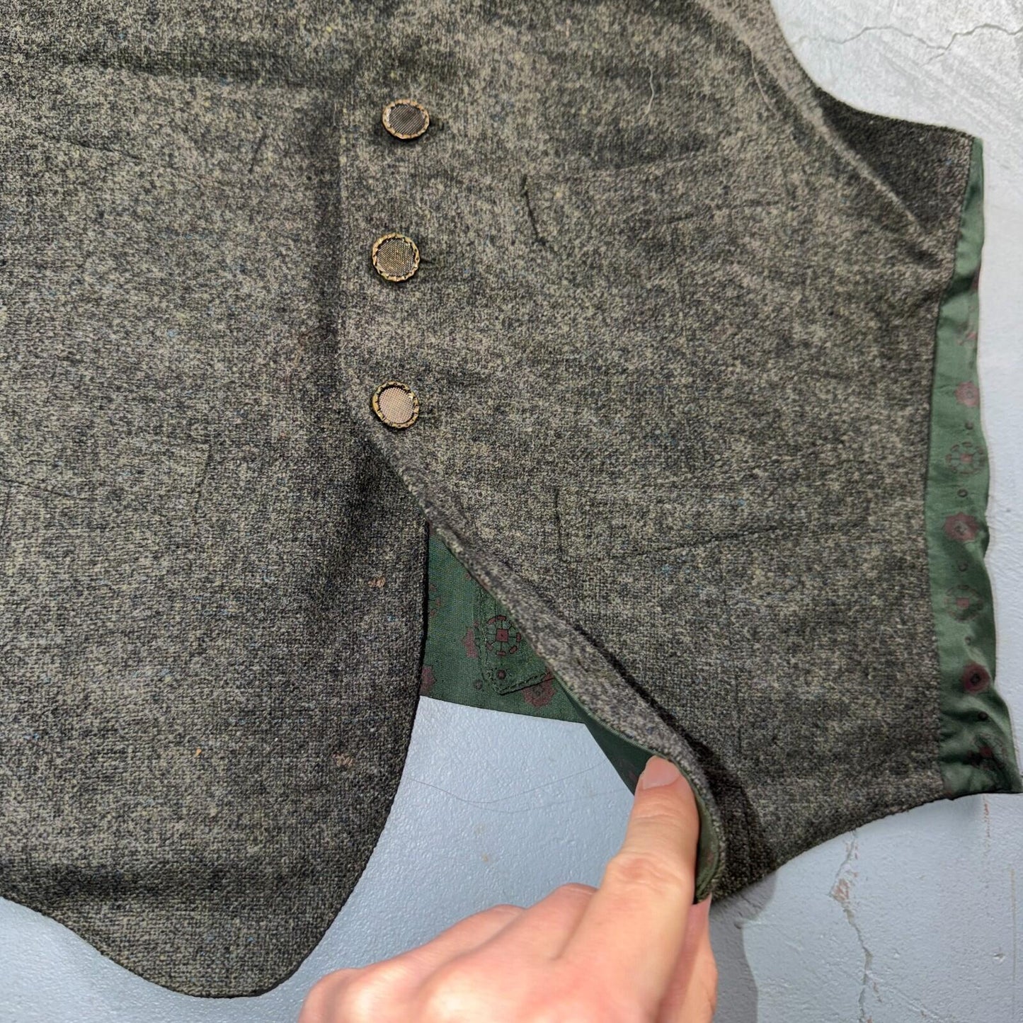 VTG Vest Mens Gray Green Waistcoat Size S 1940s 1950s Double Sided Rare Suit