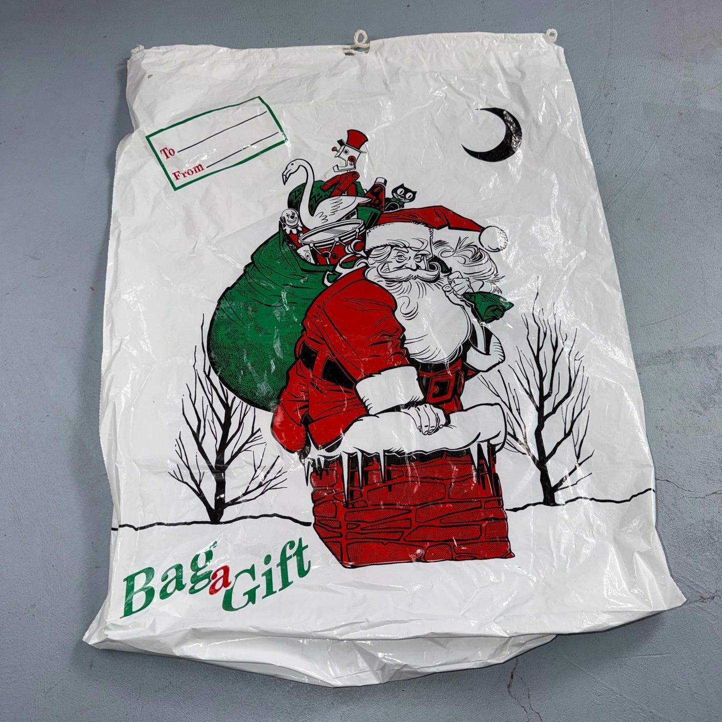Vintage Large Plastic Christmas Stocking Santa Claus Gift Bags Used Cute