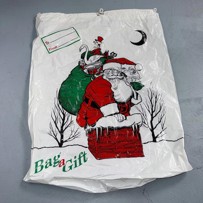 Vintage Large Plastic Christmas Stocking Santa Claus Gift Bags Used Cute