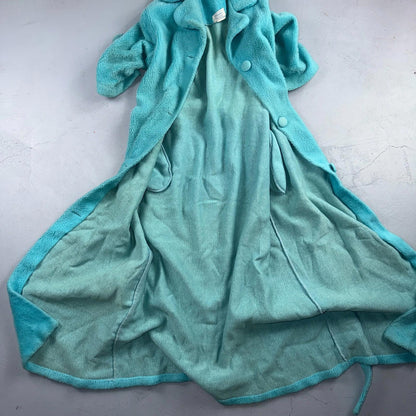 Carol Brent 1950s VTG Blue Fuzzy Rockabilly 50s Robe Bath Button Fancy Cute