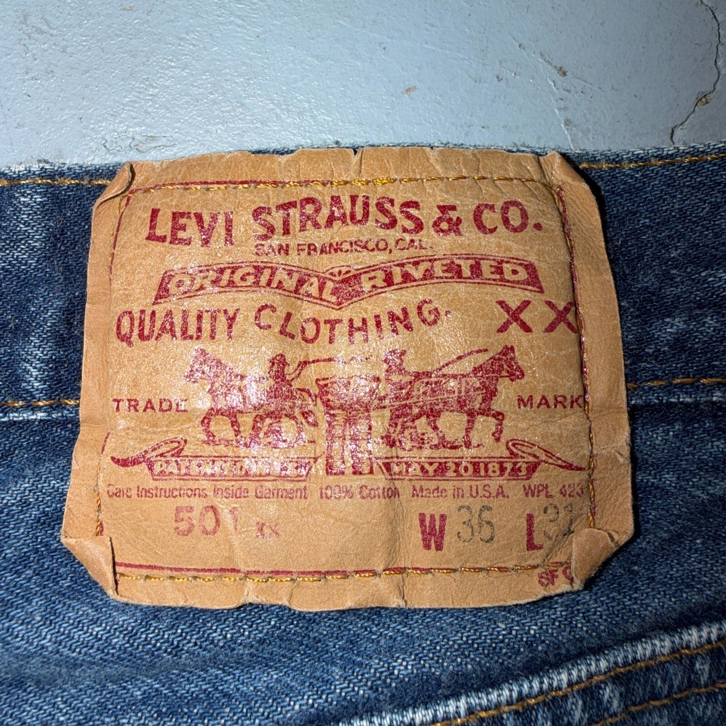 Levis 501 Vintage 80s USA XX Straight Leg Jeans Blue Med Wash 36x31 Act 33x26