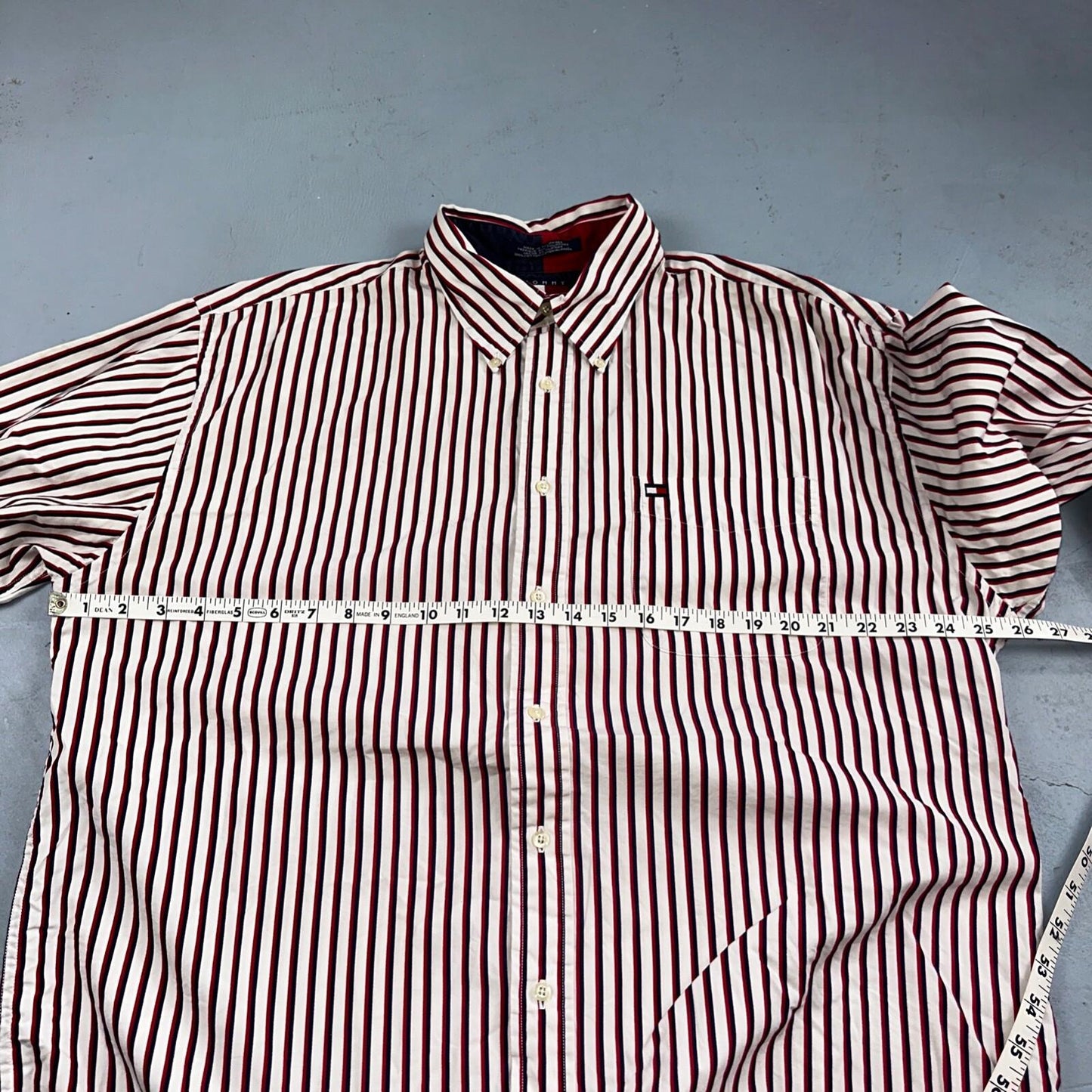 Tommy Hilfiger Vintage Mens XL Red Blue Striped Long Sleeve Button Down Shirt