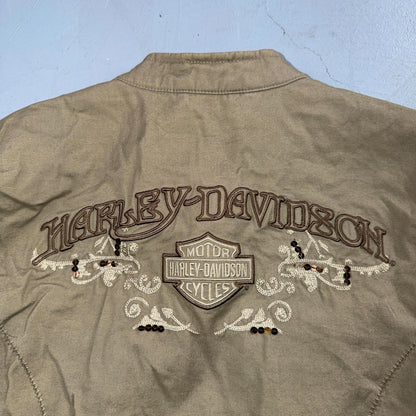 Harley Davidson Lightweight Women’s MotorCycles Jacket Tan Khaki Full Zip Size L