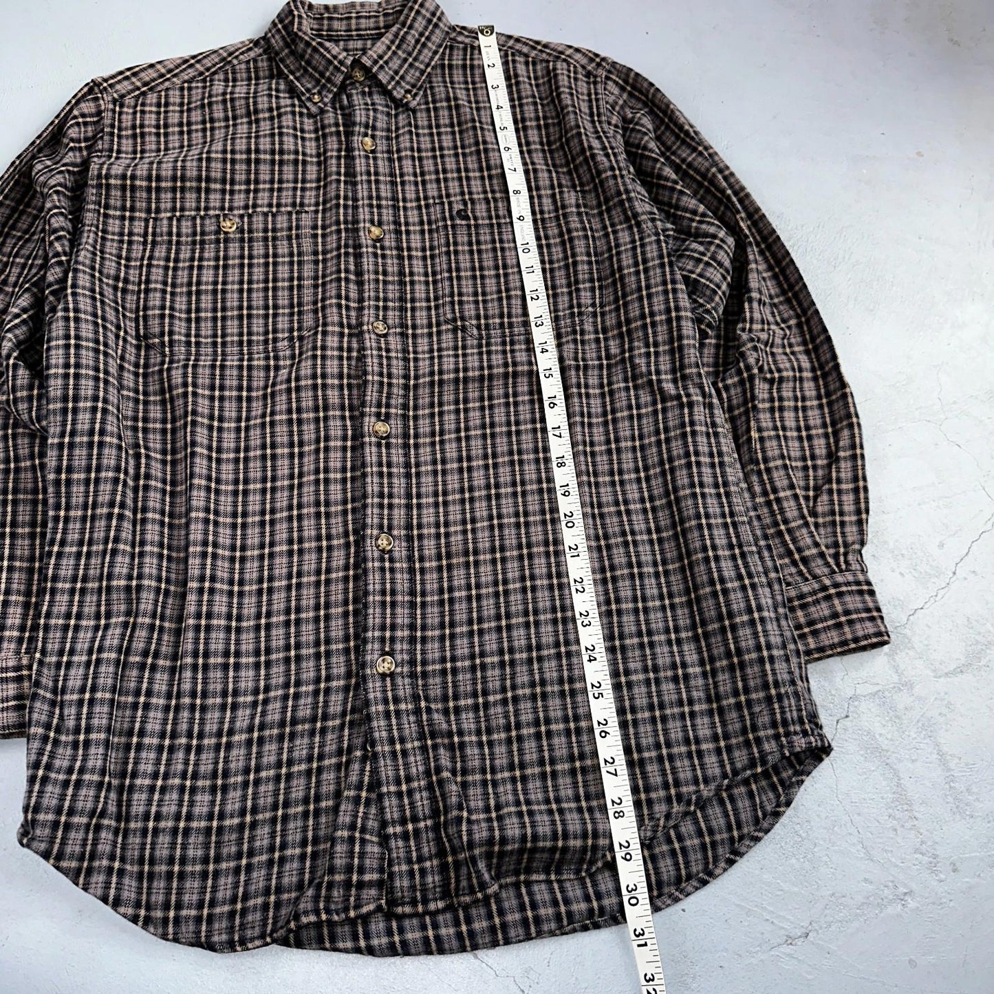Carhartt Flannel Shirt M S249 BLK Black Brown Pockets Heavy Weight Medium