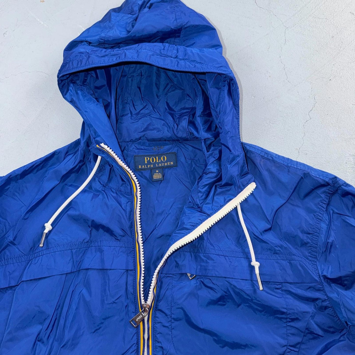 Polo Ralph Lauren Jacket Mens M Blue Full Zip Hooded Windbreaker Preppy Logo