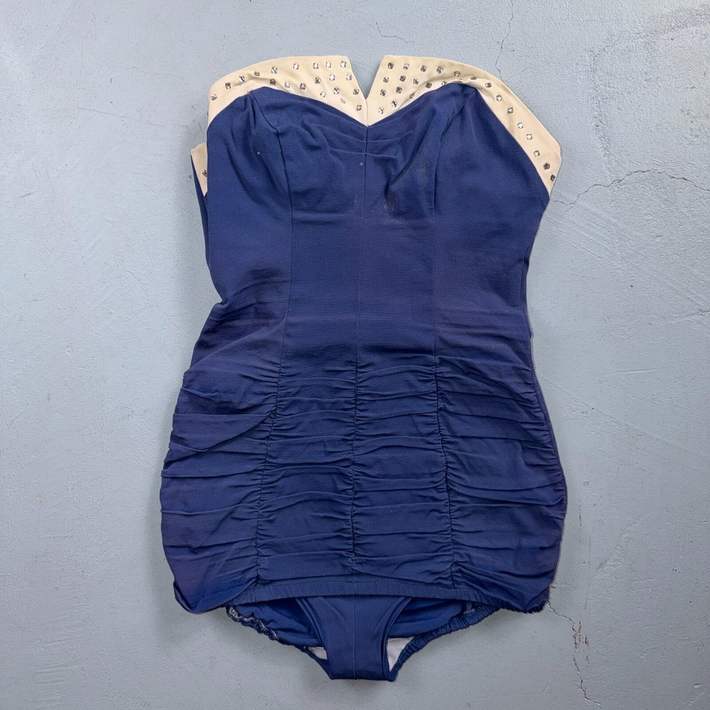 Alix Of Miami Rhinestone 1950s VTG Bathing Suit Swimsuit Hollywood Swim Wear Blu