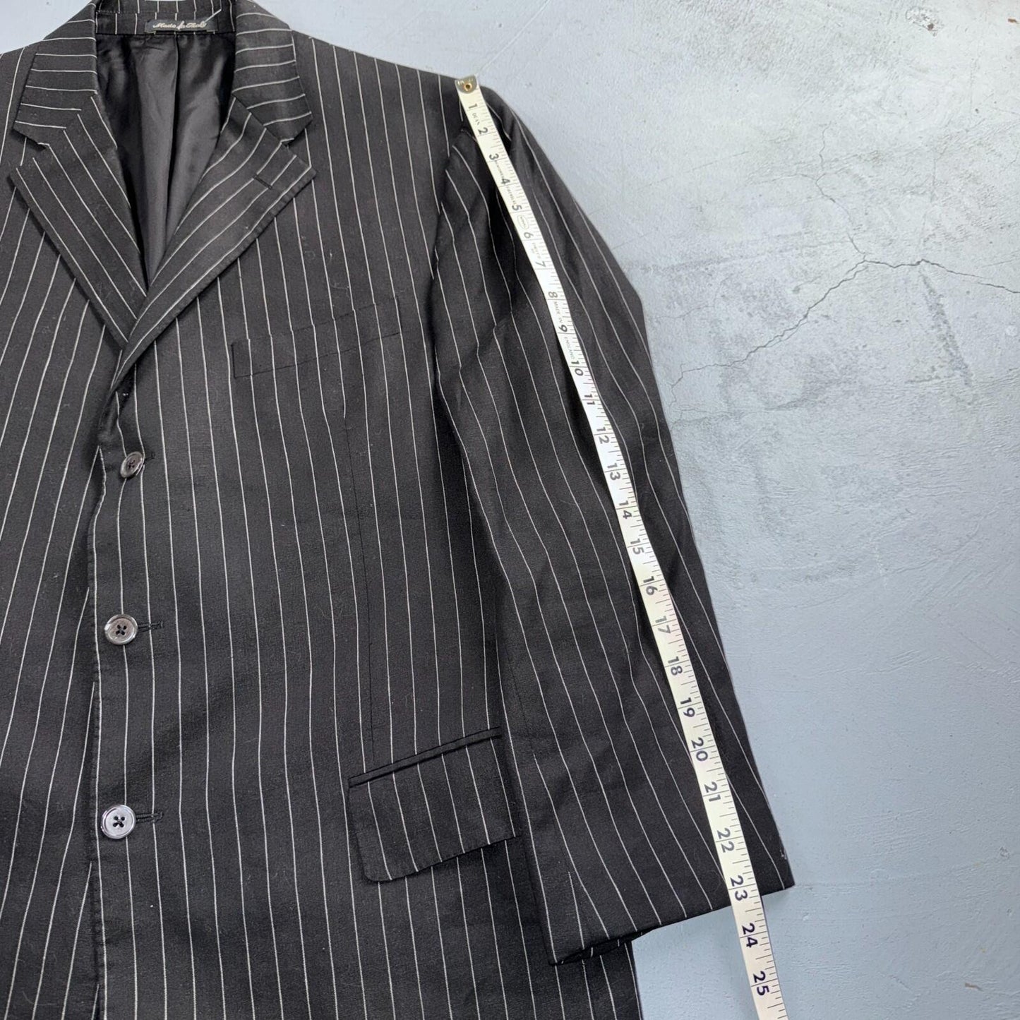 Ralph Lauren Purple Label Black Linen Suit Jacket Mens 44R Pinstripe $3,995 VTG