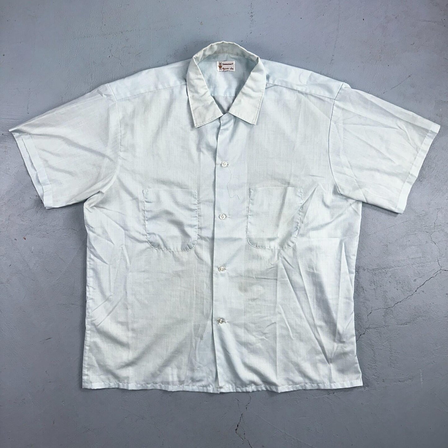 Vtg 50s 60s Penneys Towncraft Loop Collar Shirt Mens L Blue Simple Light Camp