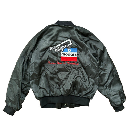VTG 80s GTX Plymouth Satin Bomber Jacket USA West Ark Rare 90s White