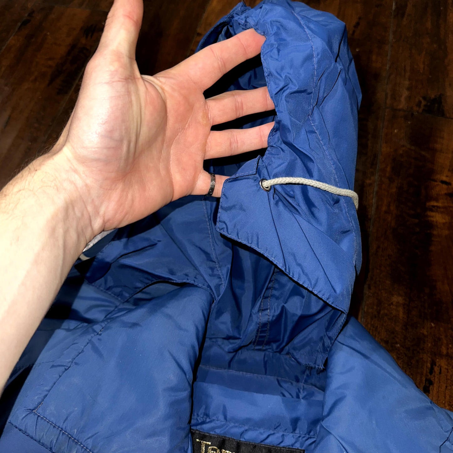 Vintage Tempco Goose Down Puffer Coat Mens S Blue Insulated Hooded Jacket