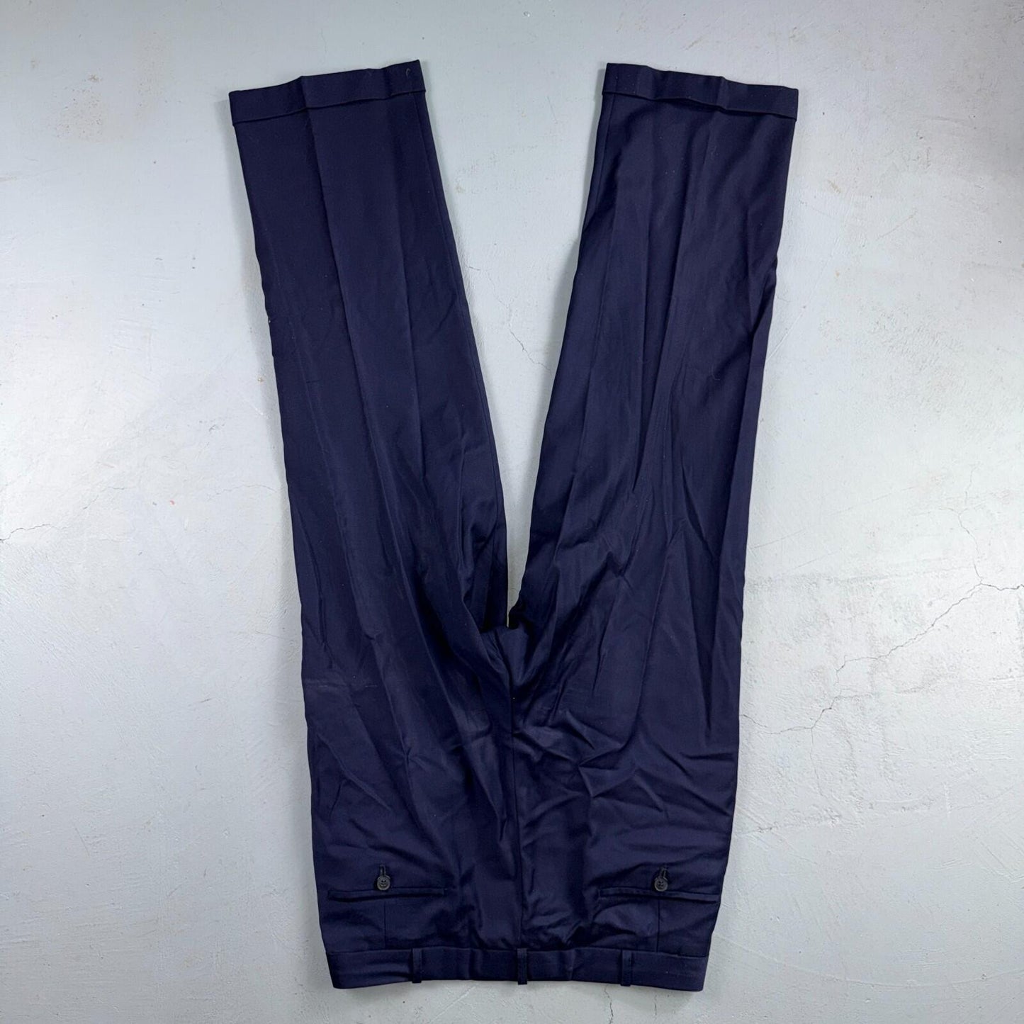 1990s Custom VTG Mens 2 PC Suit 40 Jacket Coat Pants Navy Blue Wool Rockabilly