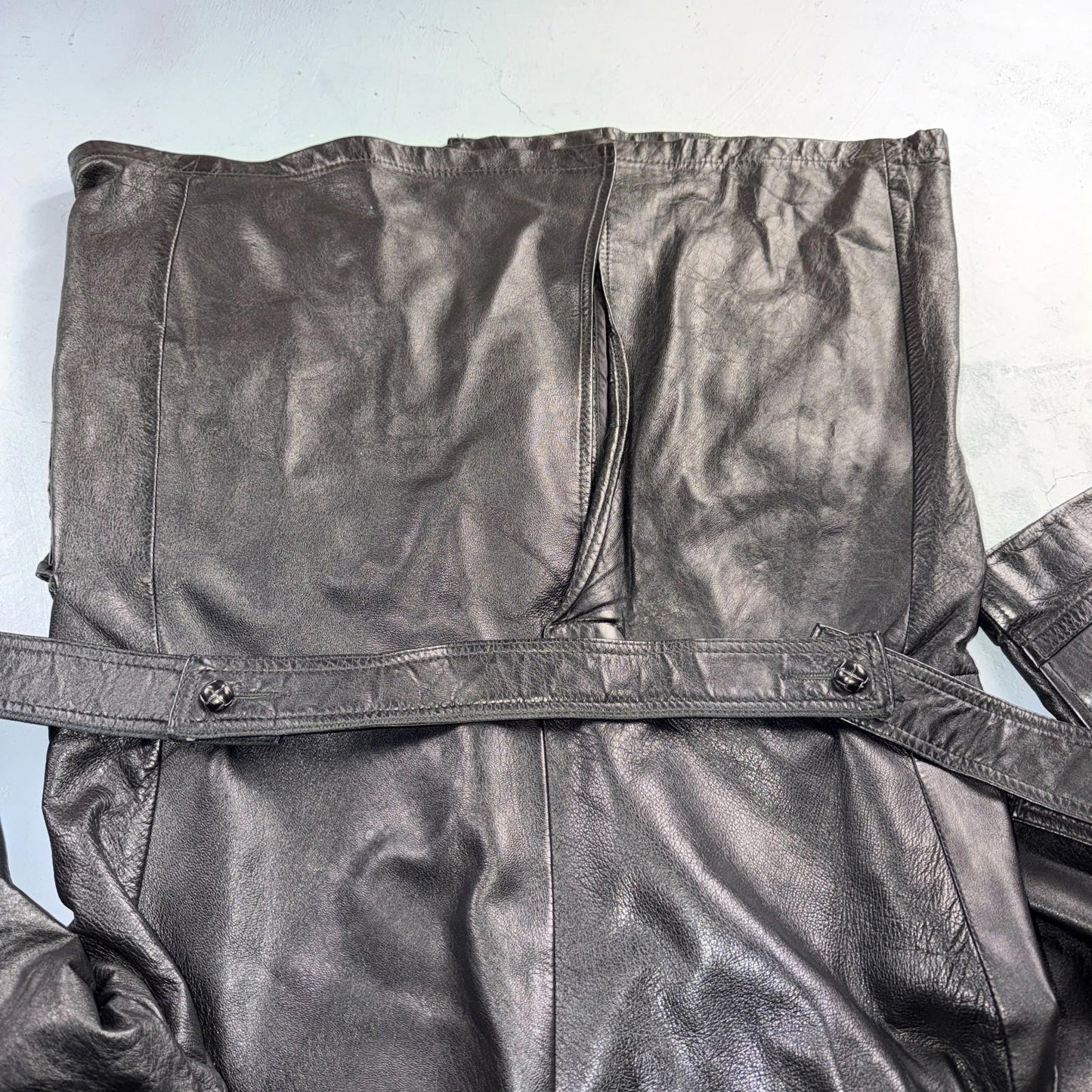 VTG Mens Long Length Vintage Leather Military Duster UNLined Rockabilly 60s Belt