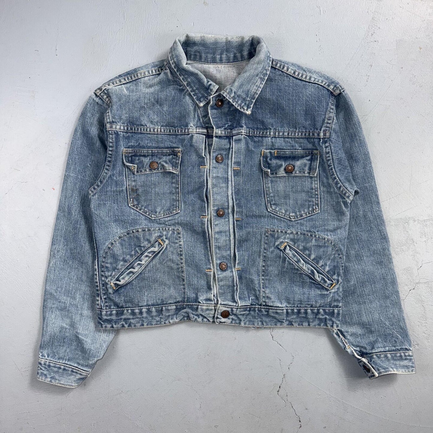 VTG Penneys Ranch Craft Selvedge Denim Jacket Cotton Type 2 Rockabilly 60s