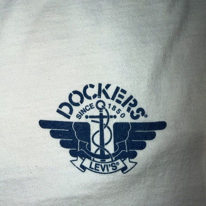 VTG 80s Dockers Levis Long Sleeve T Shirt Spellout Sleeve Logo Made USA Big E