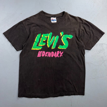 Levis Legendary VTG T Shirt Graphic Tee Black Thrashed Cool Neon Single Stitch