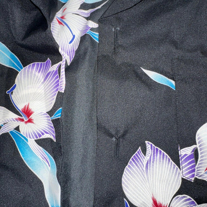 Hawaiian VTG Shirt Crop Rockabilly Floral Multi Color Robe 60s 70s Disco Hawaii