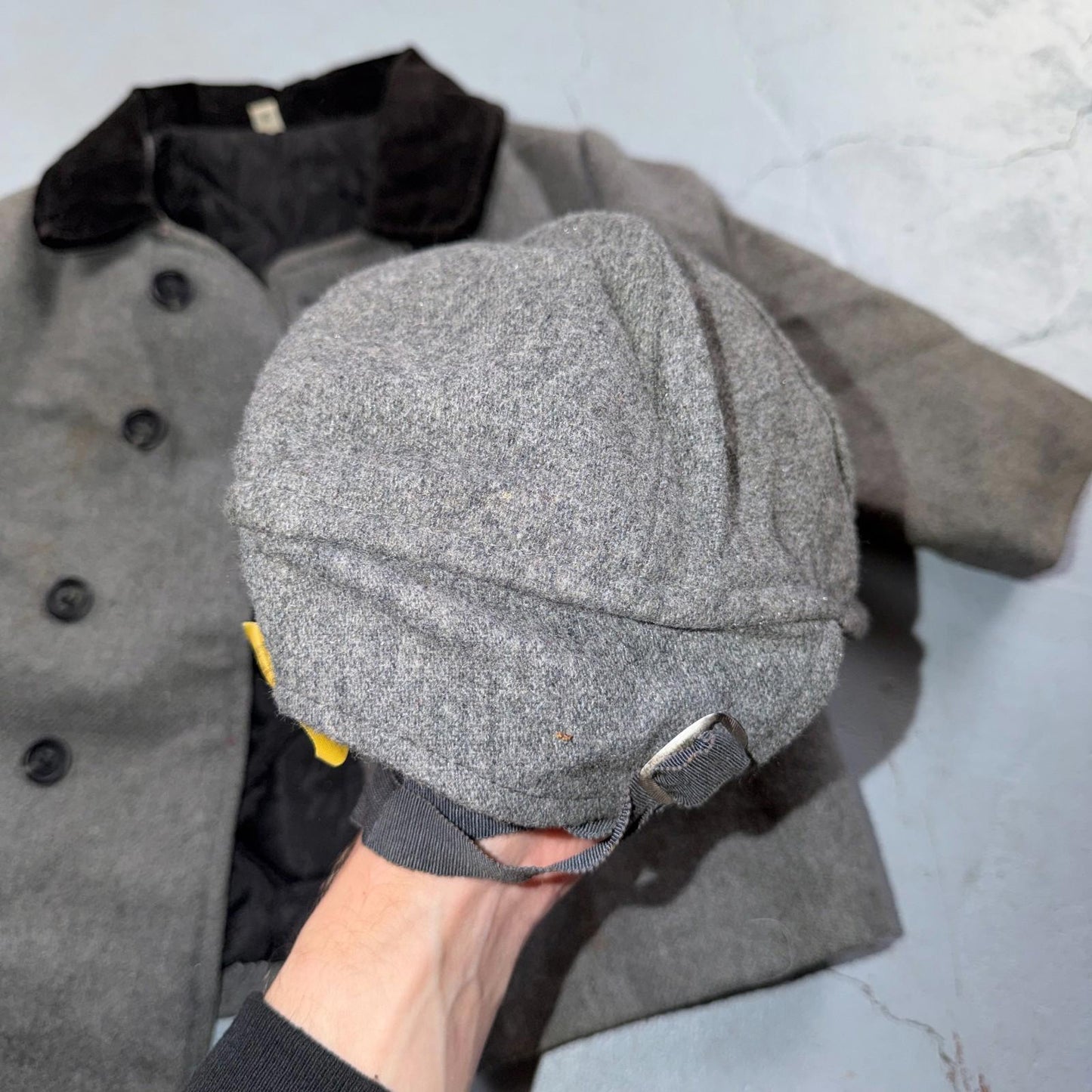 Union Made 1960s Double Breasted Coat Jacket Black Wool 2T Size 2 Toddler Hat