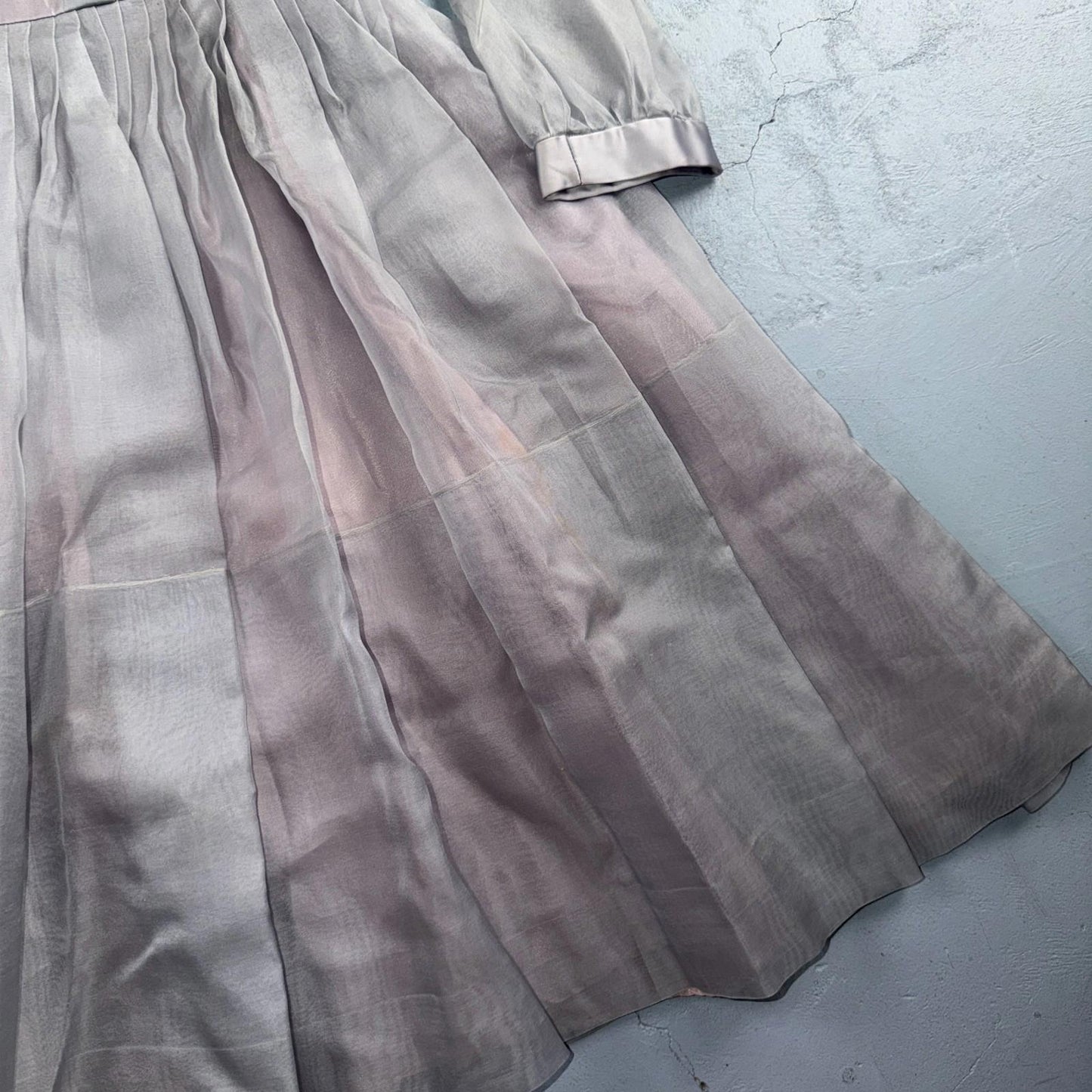 VTG 1950s Sheer Organza Dress Mauve Gray Full Skirt Union Made Party 50s Belted