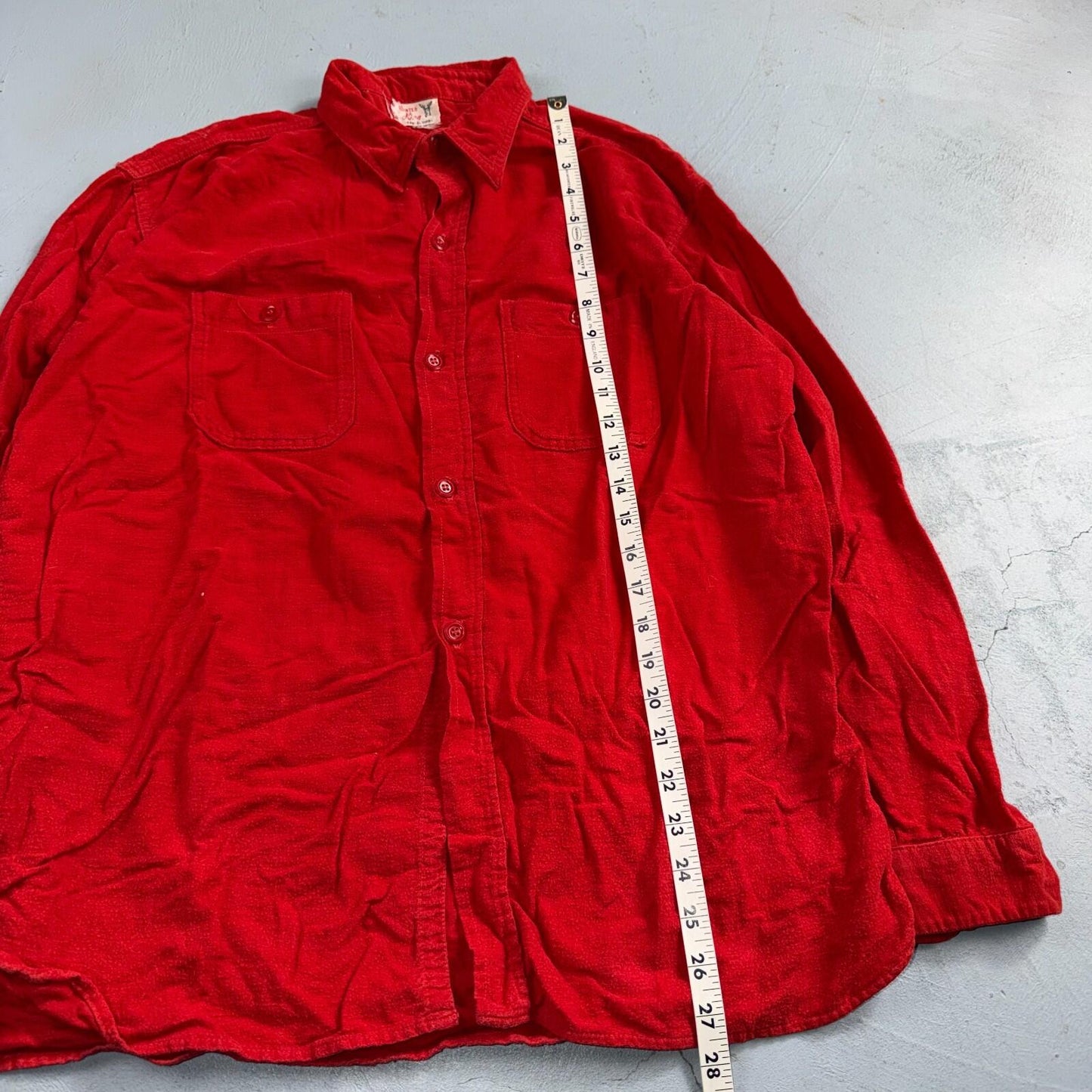 Vintage Winter King Cotton Flannel Shirt 40s 50s Sanforized Large Red Rockabilly