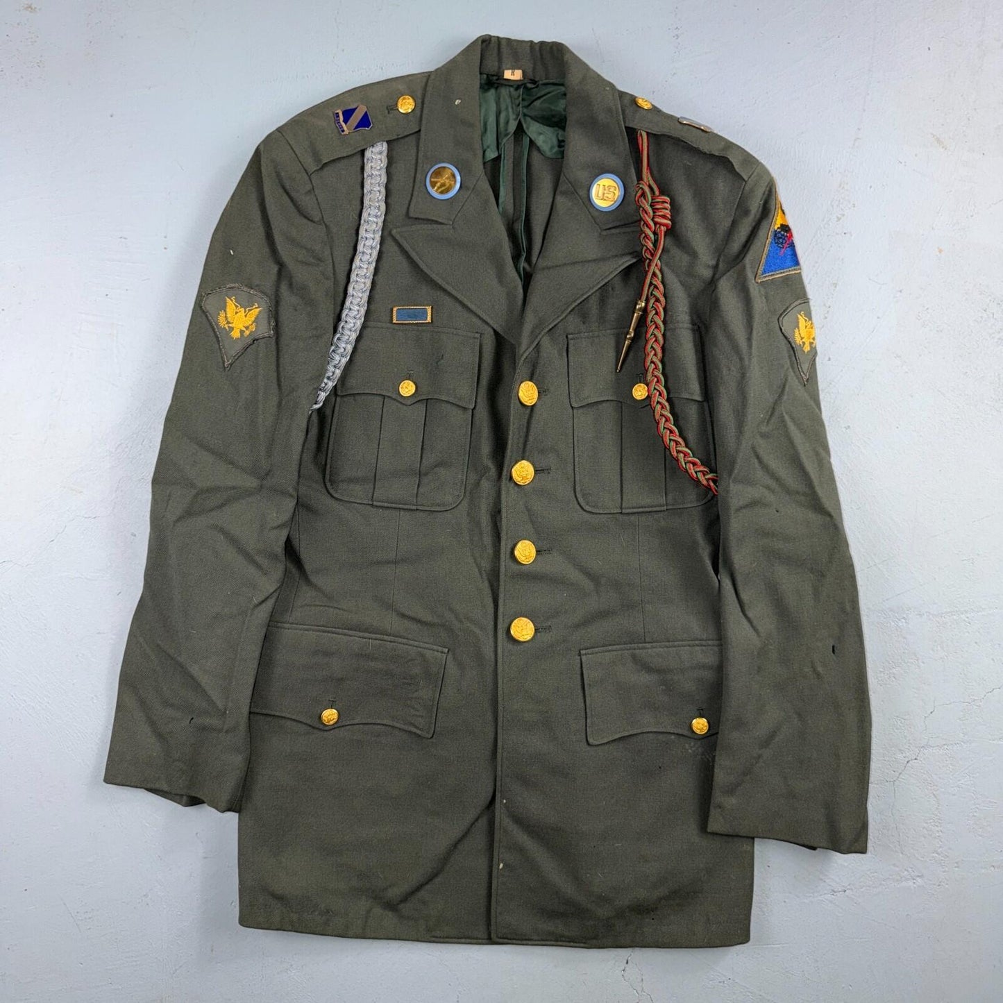 US Army Korean War Officer Suit 1950s Armored Hell Wheels Patch 37R VTG Jacket