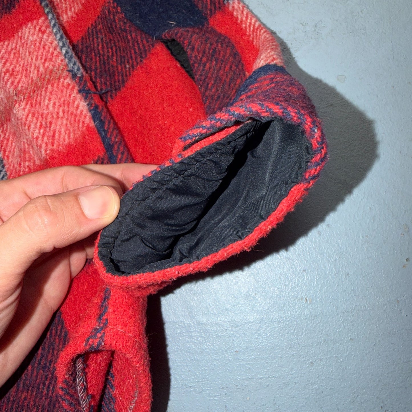 Vintage 70s Sport King CPO Shirt Jacket Mens Large Red Blue Wool Plaid Navy USN