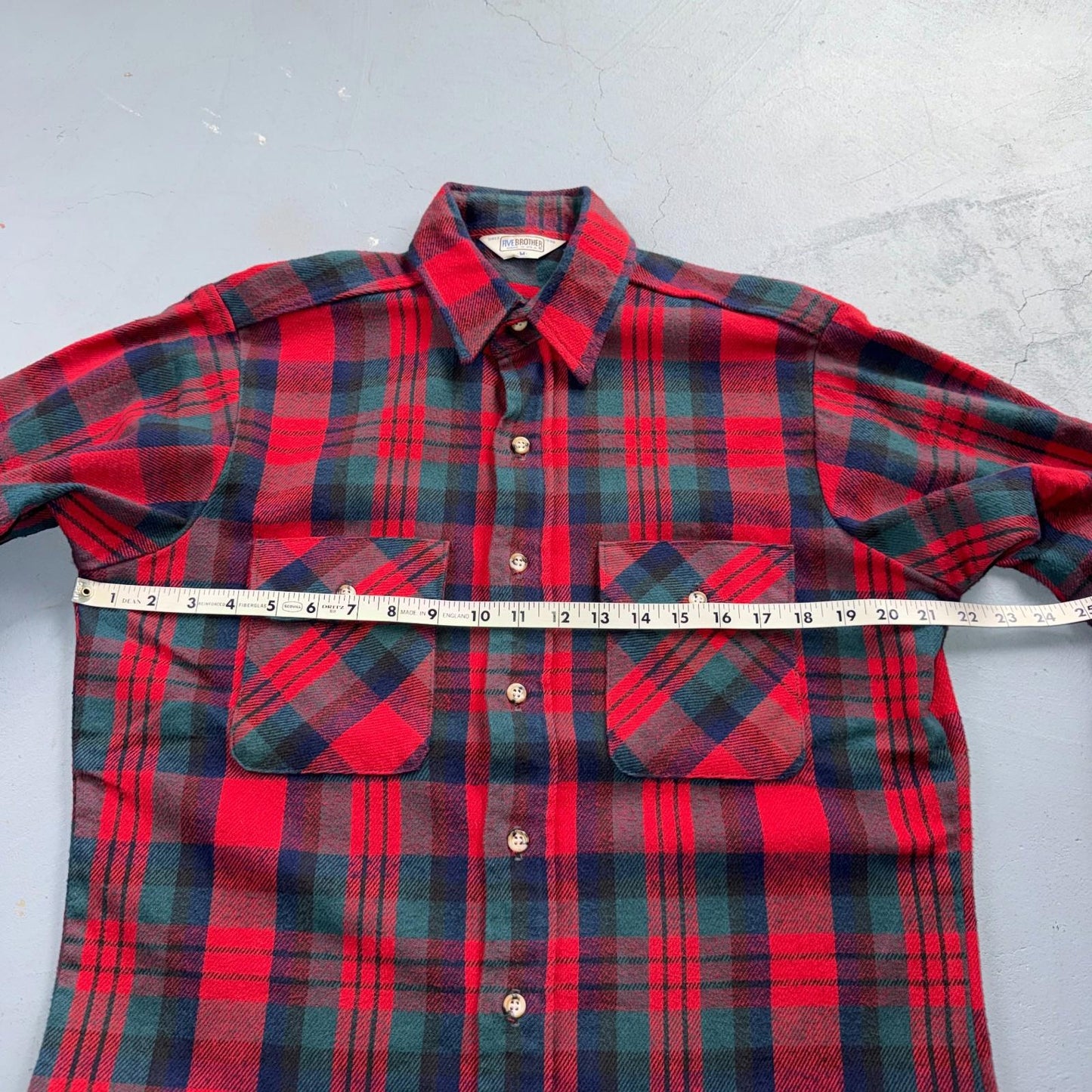 VTG Five Brother Shirt Mens M Shadow Plaid Flannel USA Red 1980s 80s Green Red