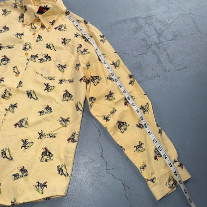 Vintage 90s Five Star by Roper Western Cowboy Button Down Shirt M Horses AOP