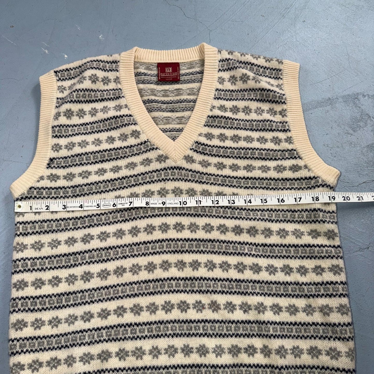 VTG Nordstrom Sweater Vest V-Neck 100% Lambs Wool Womens Size Large Striped