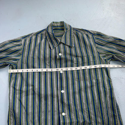 Vintage 50s 60s Striped Bowling Shirt Size M Rockabilly Loop Collar Handmade