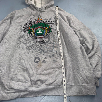 Boston Celtics Hoodie Sweatshirt 2XL Gray VTG Basketball Pullover Adidas Tattoo
