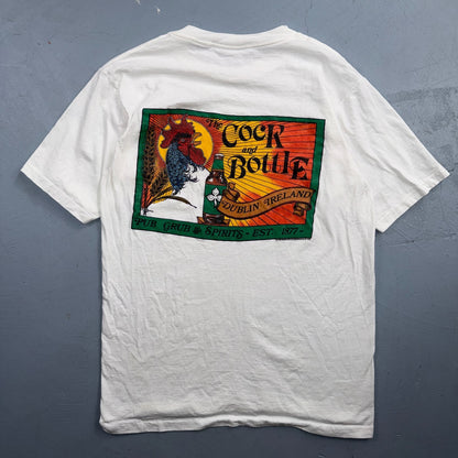 VTG Oneita 90s The Cock And Bottle Dublin Ireland Pub T Shirt Rooster Beer Tee