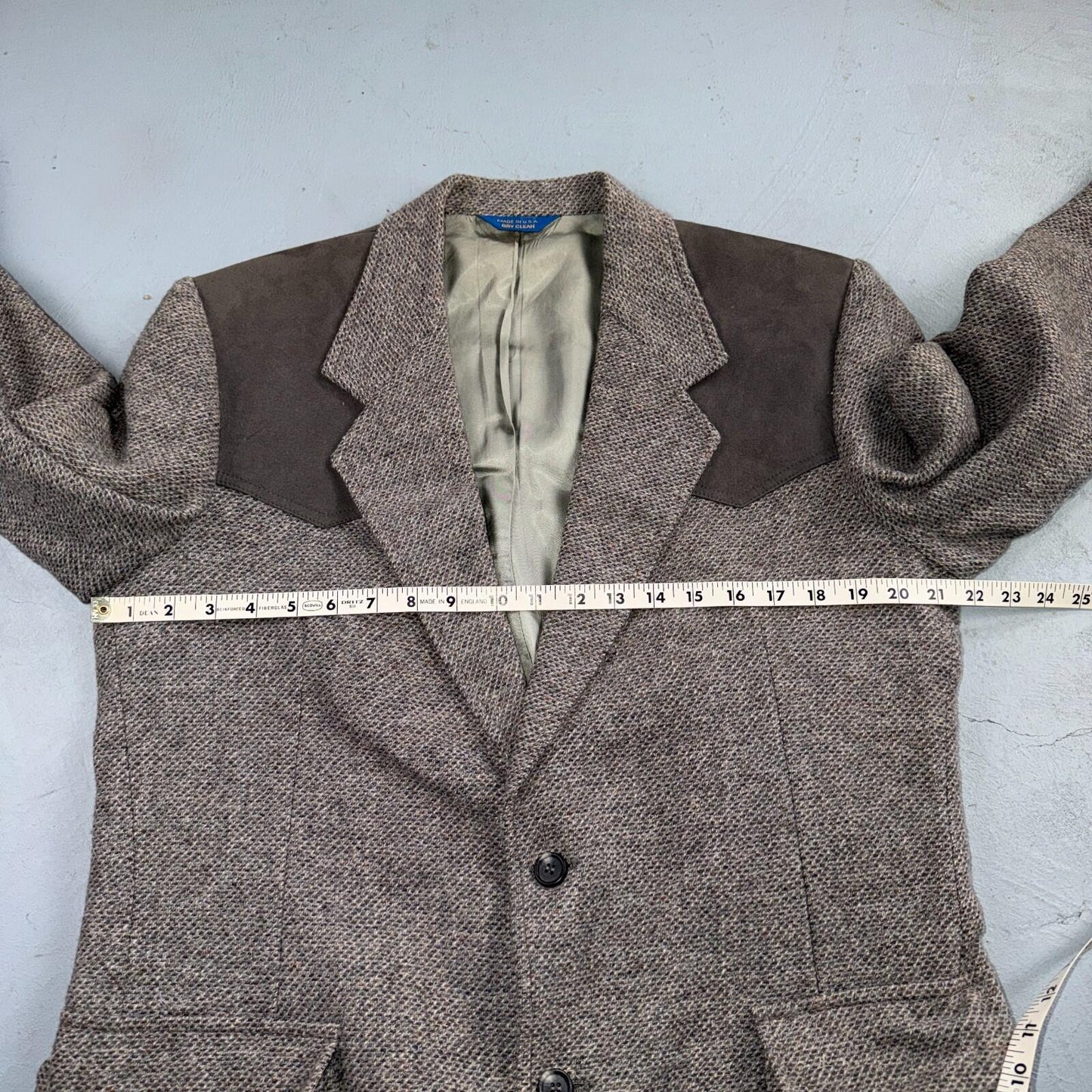 Pendleton Western Blazer Vintage Mens 42L USA Long Wool Gray Tweed Elbow Suede