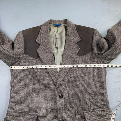 Pendleton Western Blazer Vintage Mens 42L USA Long Wool Gray Tweed Elbow Suede